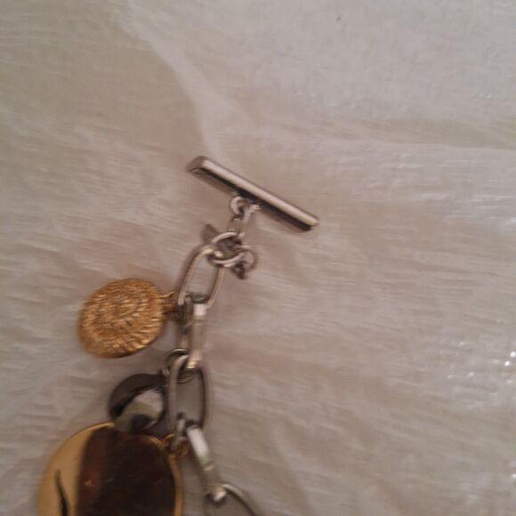 A Nine West Women's Charm Bracelet Boho Tri-Tone Rhinestone Dangle Casual NWT - Picture 4 of 11